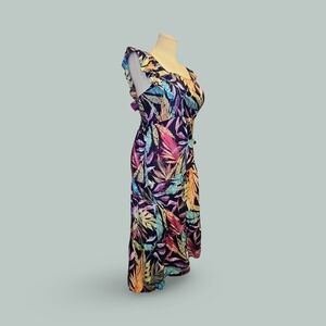 Beachlunchlounge Alicia Tie Back Ruffle Floral Midi Dress XXL Multicolor Cotton